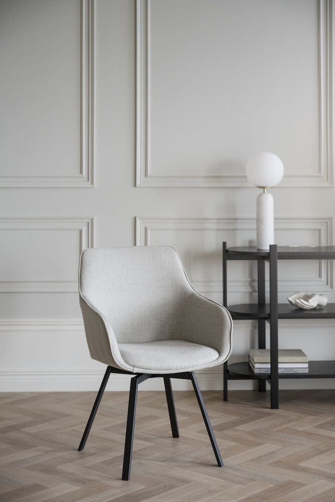 Alison karmstol beige tyg/svarta metallben snurr - Bild 3
