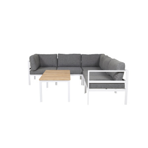 Copacabana Corner Part - Vit Alu / Grey Cushion+Brasilia Soffa Bord 60*110*55 - Vit Alu / Teak_1_+Copacabana Middle Part | Soffgrupp