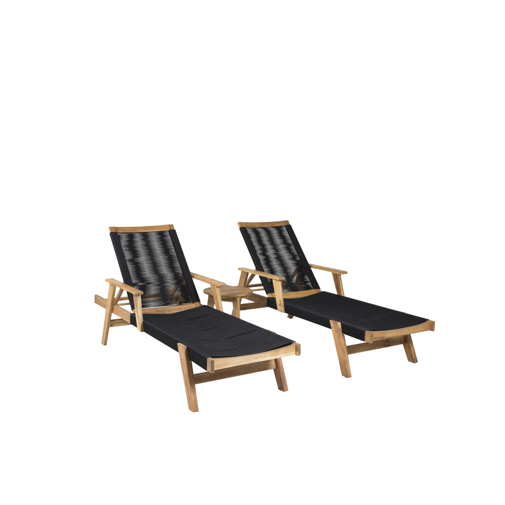Little John Sun Lounge - Svart Rope / Akacia+Chania Side Bord - ø40