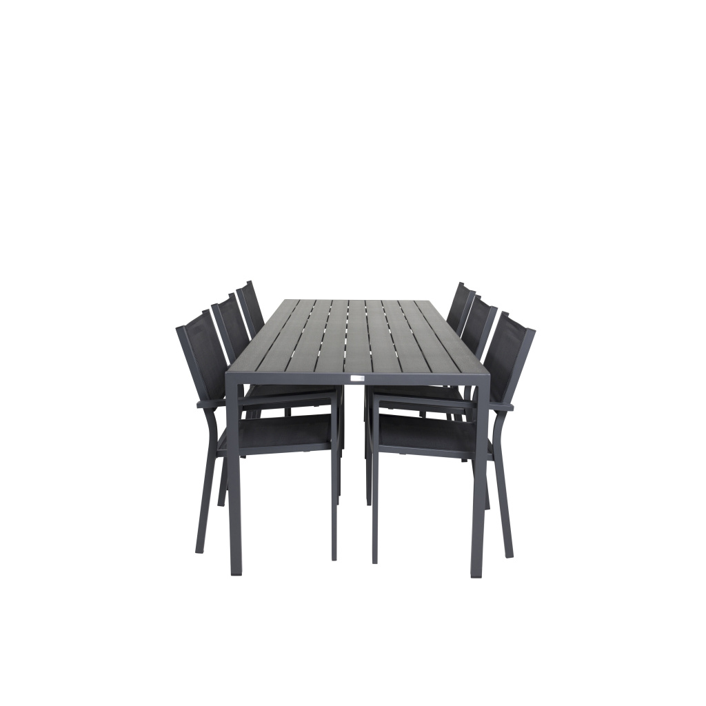 Break Matbord - 205*90 - Svart Alu / Svart Aintwood+Copacabana Arm Stol (s | Matgrupp | Stol för matbord