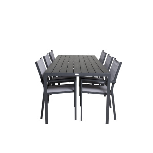 Break Matbord - 205*90 - Svart Alu / Svart Aintwood+Copacabana Arm Stol (s | Matgrupp | Stol för matbord