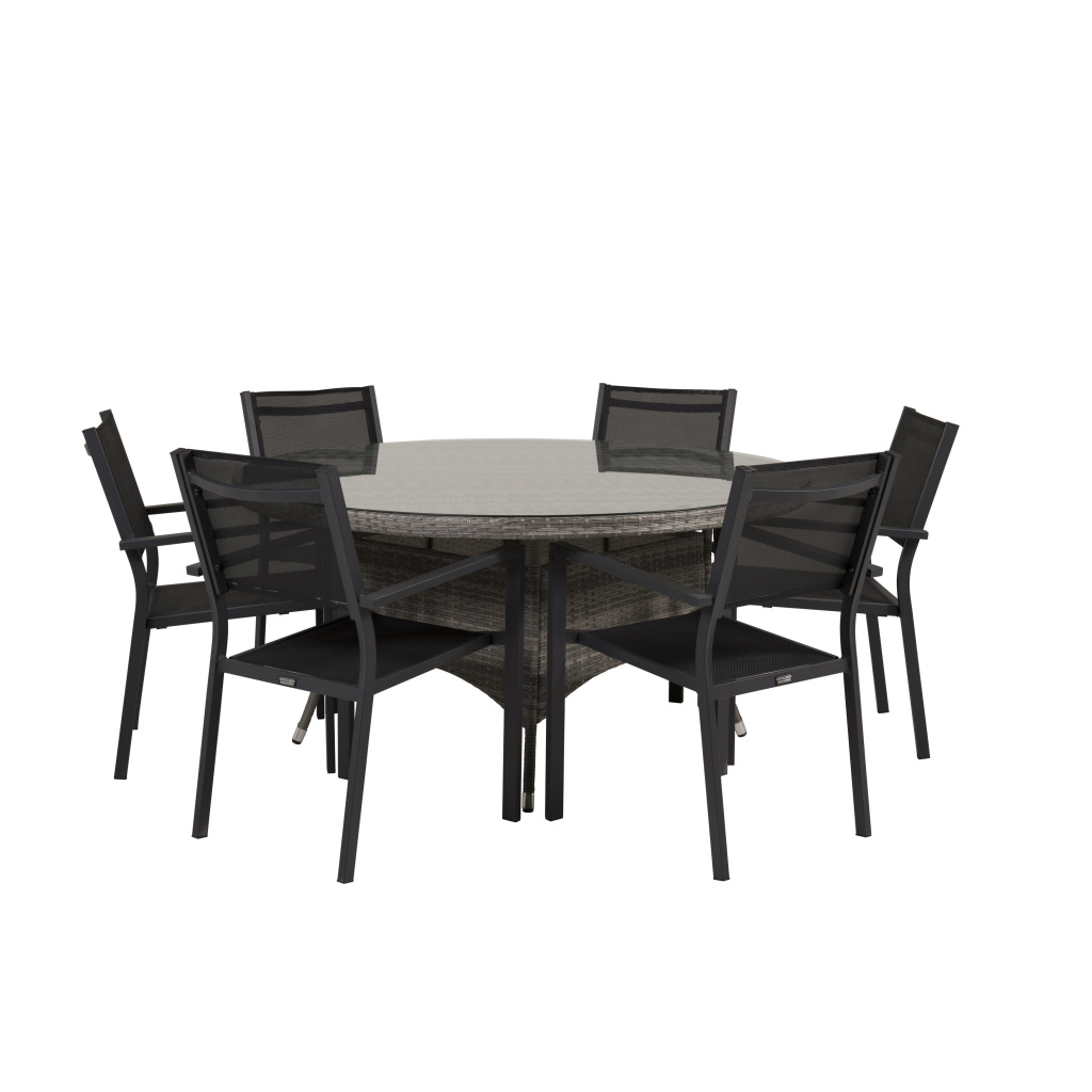 Volta Bord ø 150 - Grey/Glas - Copacabana stapelstol - Svart/Svart 6