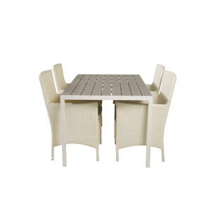 Break Matbord - Vit Alu / Grey Aintwood - 150*90+Malin Arm Stol with cus | Matgrupp | Stol för matbord