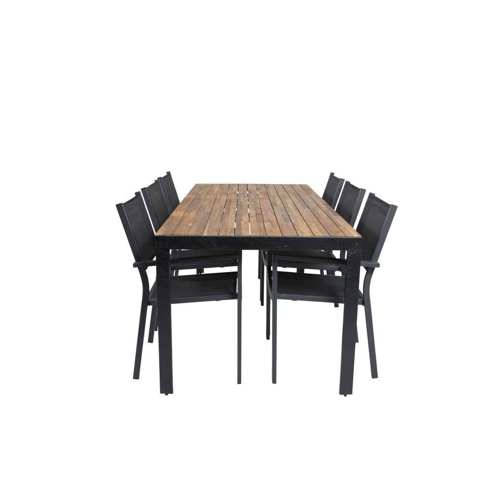 Bois Middag table 200*100cm - Svart Legs / Akacia | Copacabana Arm Stol (stacka | Stol för matbord