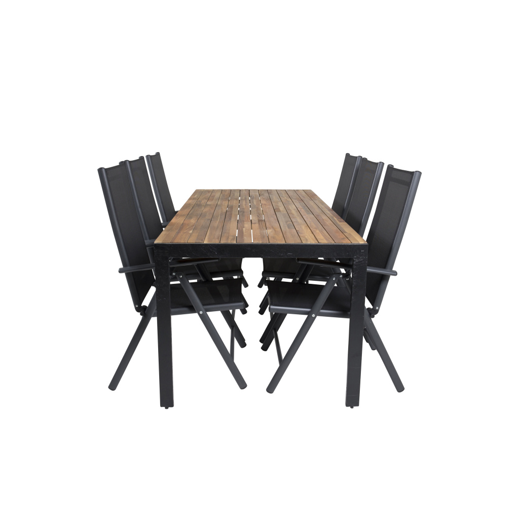 Bois Middag table 200*100cm - Svart Legs / Akacia | Break 5:pos Stol - Svart a | Stol för matbord