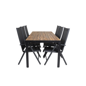 Bois Middag table 200*100cm - Svart Legs / Akacia | Break 5:pos Stol - Svart a | Stol för matbord