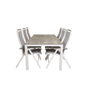 Llama Matbord 205*100 - Vit Alu / Grey HPL - Albany 5:pos Stol - Vit/Grey 6 | Matgrupp | Stol för matbord