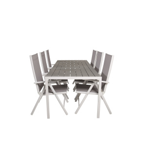 Break Matbord - 205*90 - Vit Alu / Grey Aintwood+Break 5:pos Stol - Whit | Matgrupp | Stol för matbord