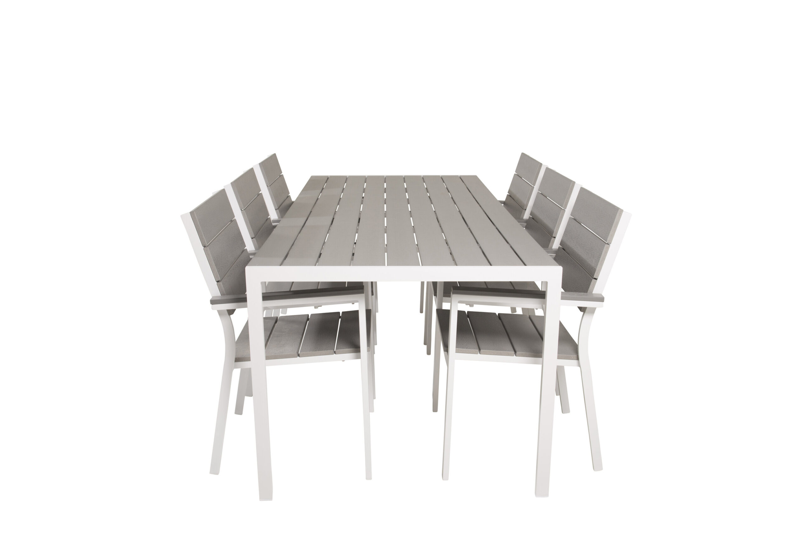 Break Matbord - 205*90 - Vit Alu / Grey Aintwood+Levels Stol (stackable) | Matgrupp | Stol för matbord