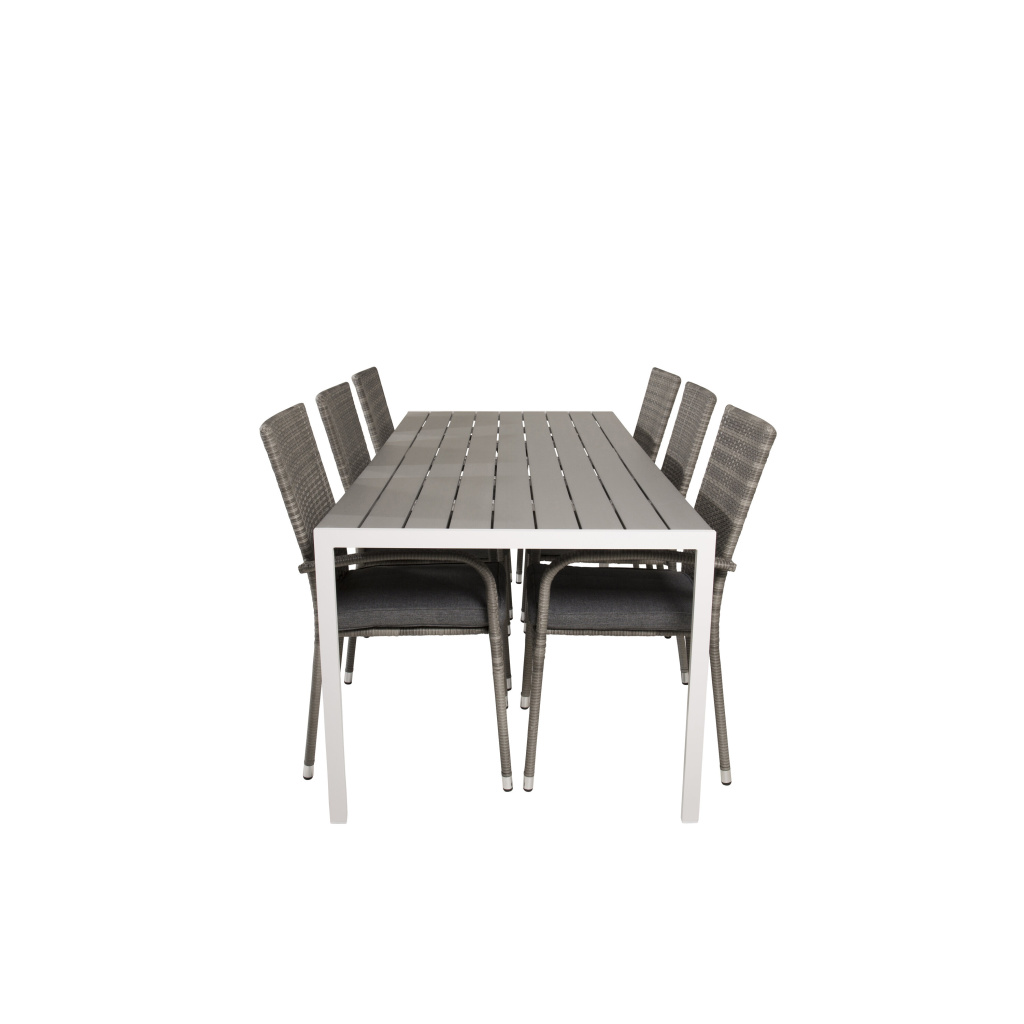 Break Matbord - 205*90 - Vit Alu / Grey Aintwood+Anna Arm Stol (stackabl | Matgrupp | Stol för matbord