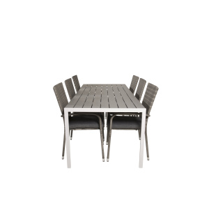 Break Matbord - 205*90 - Vit Alu / Grey Aintwood+Anna Arm Stol (stackabl | Matgrupp | Stol för matbord