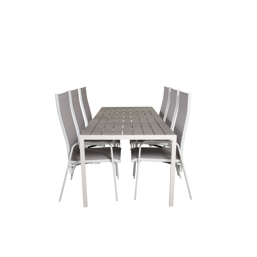 Break Matbord - 205*90 - Vit Alu / Grey Aintwood+Copacabana Recliner Stol (stackable) | Matgrupp | Stol för matbord