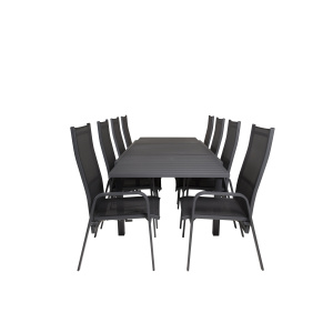 Marbella Matbord 160/240*100*H75 - Svart+Copacabana Recliner Stol (stackable) | Matgrupp | Stol för matbord