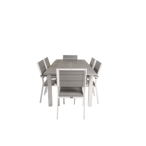 Albany Matbord 152/210*90 - Vit Alu / Grey Aintwood+Levels Stol (stackable) | Matgrupp | Stol för matbord