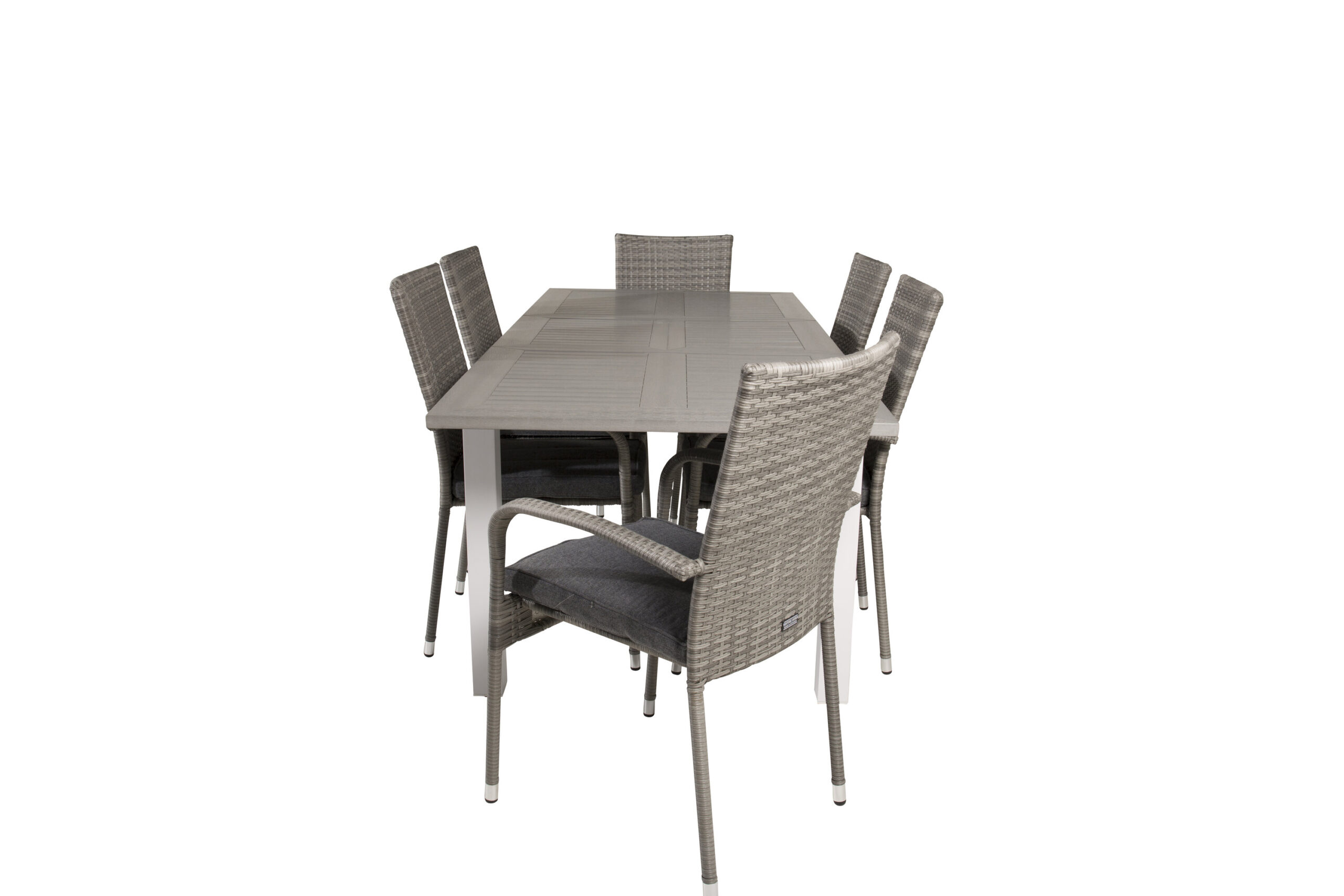 Albany Matbord 152/210*90 - Vit Alu / Grey Aintwood+Anna Arm Stol (stackable) | Matgrupp | Stol för matbord