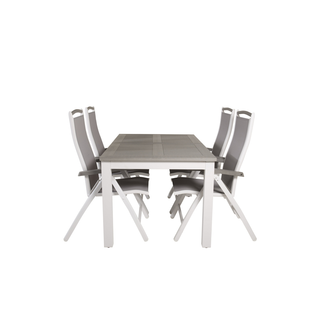Albany Matbord 152/210*90 - Vit Alu / Grey Aintwood+Albany Stol 5:pos | Matgrupp | Stol för matbord