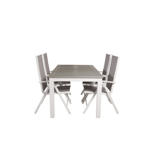Albany Matbord 152/210*90 - Vit Alu / Grey Aintwood+Break 5:pos Stol | Matgrupp | Stol för matbord