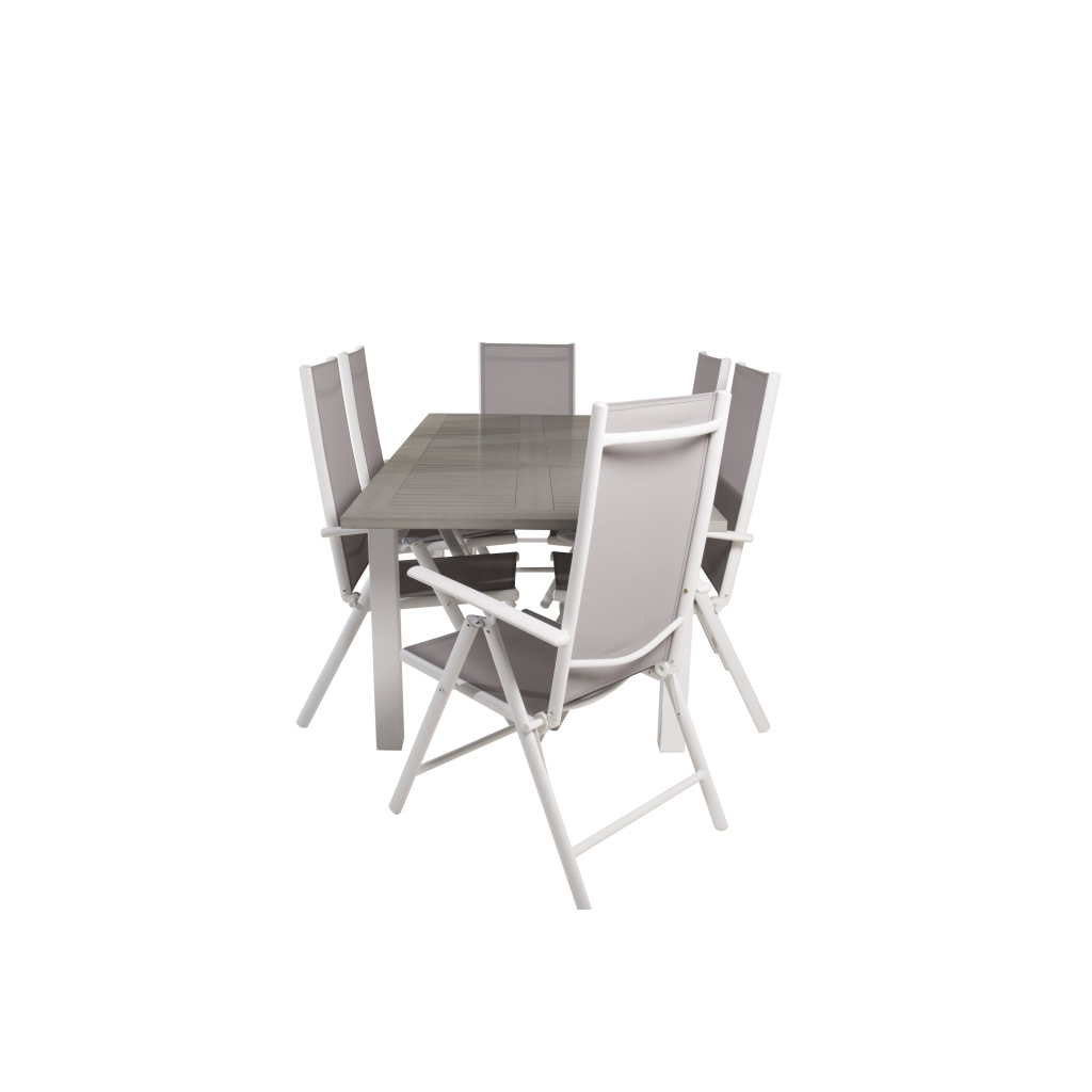 Albany Matbord 152/210*90 - Vit Alu / Grey Aintwood+Break 5:pos Stol | Matgrupp | Stol för matbord