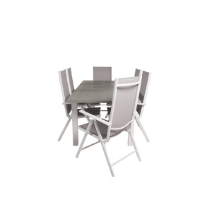 Albany Matbord 152/210*90 - Vit Alu / Grey Aintwood+Break 5:pos Stol | Matgrupp | Stol för matbord