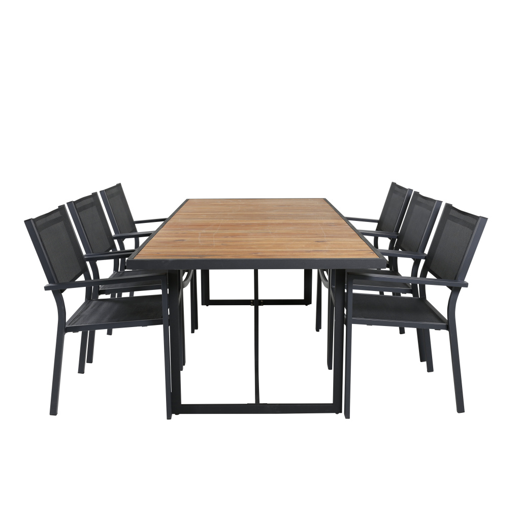 Khung Matbord - Svart Steel / Akacia (teklook) - 200*100cm+Copacabana stapelstol | Matgrupp