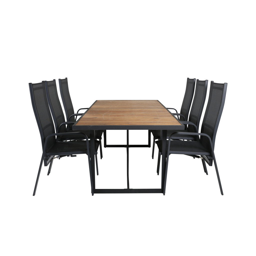 Khung Matbord - Svart Steel / Akacia (teklook) - 200*100cm+Copacabana Recliner Stol | Matgrupp | Stol för matbord