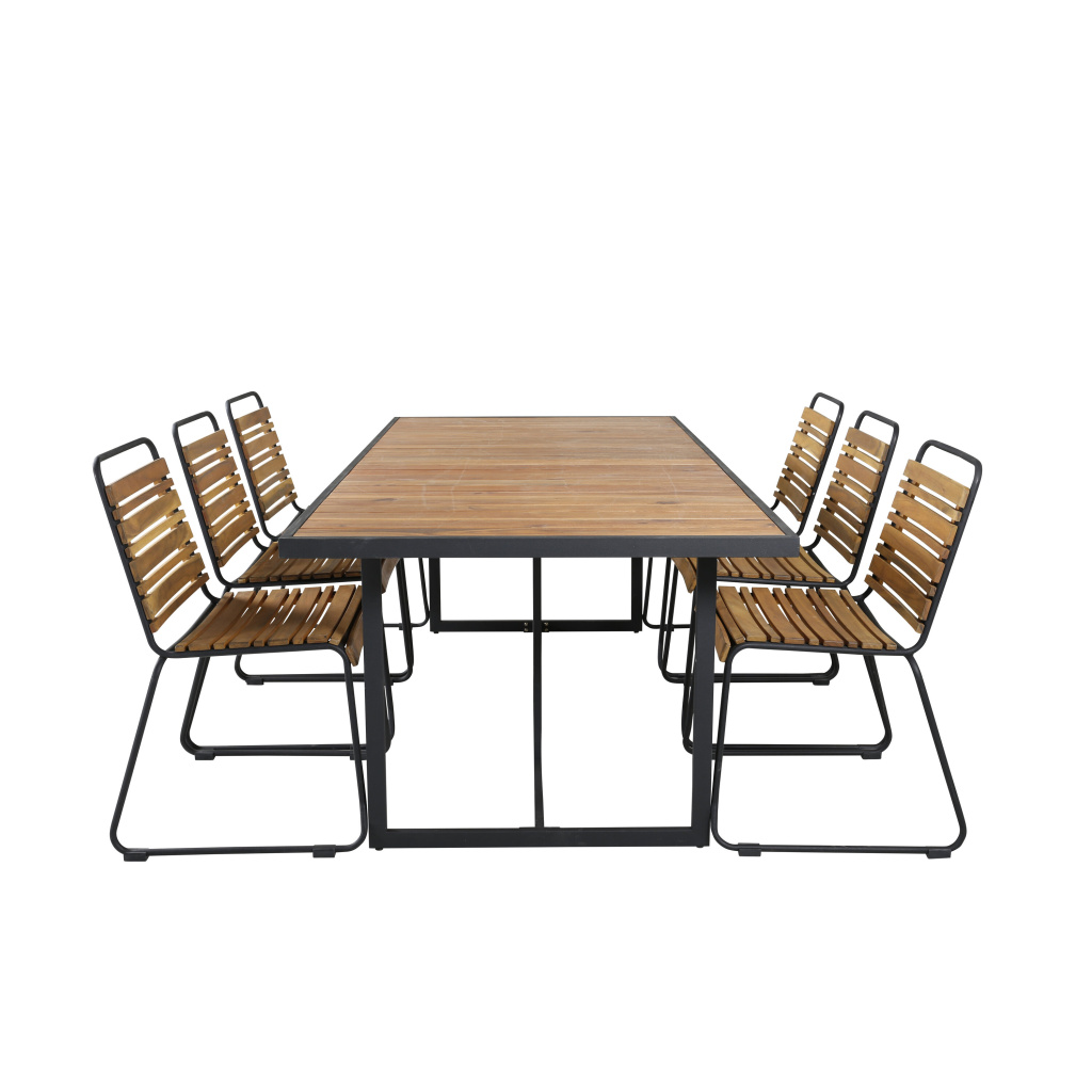 Khung Matbord - Svart Steel / Akacia (teklook) - 200*100cm+Bois Middag Stol | Matgrupp | Stol för matbord