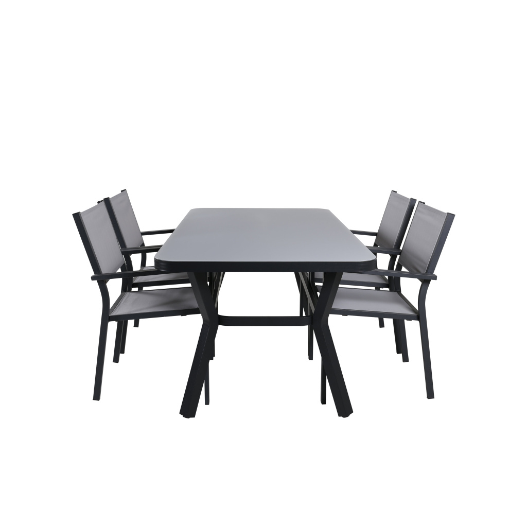 Virya Matbord - BLACK Alu / Grey Glas - small table+Copacabana stapelstol | Matgrupp