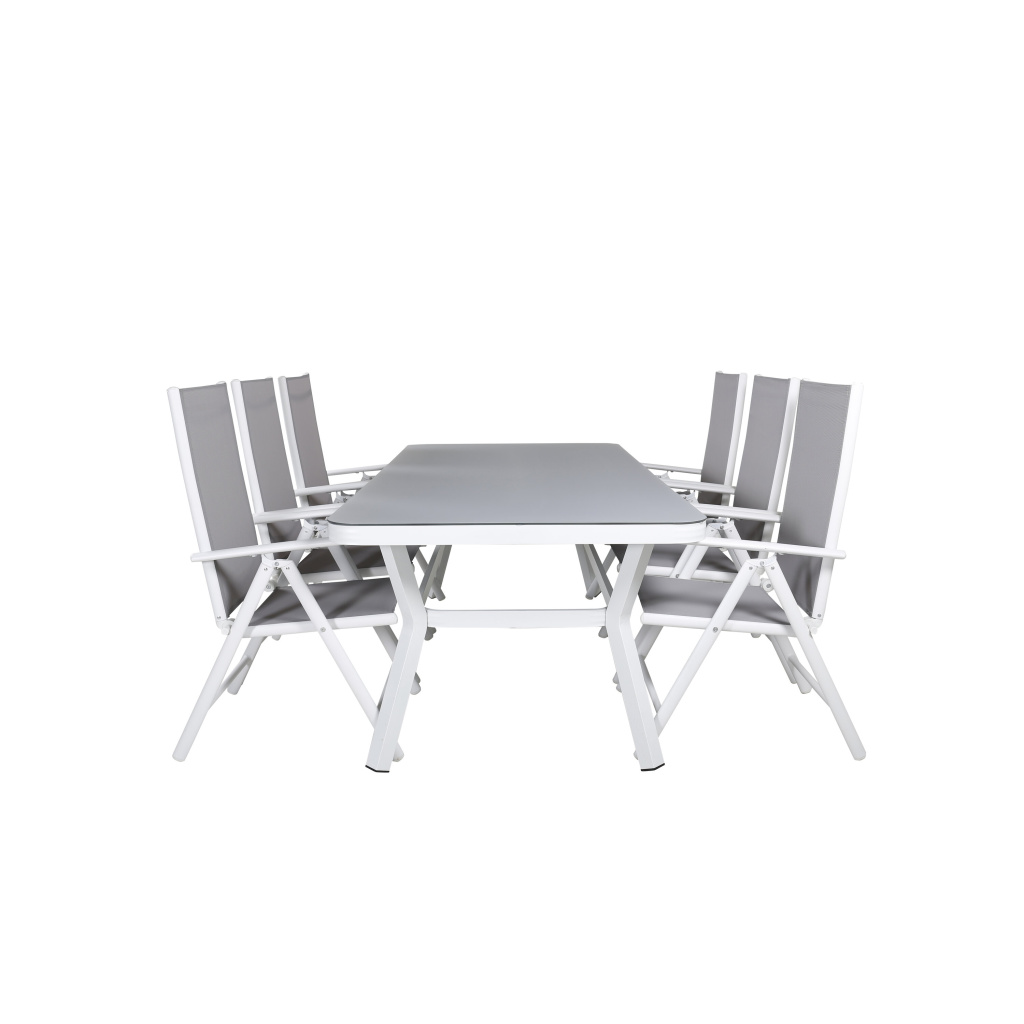 Virya Matbord - Vit Alu / Grey Glas - big table+Break 5:pos Stol | Matgrupp | Stol för matbord