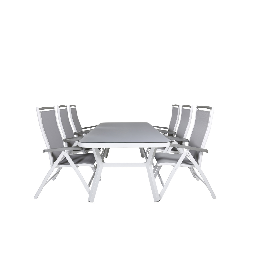 Virya Matbord - Vit Alu / Grey Glas - big table+Albany 5:pos Stol | Matgrupp | Stol för matbord