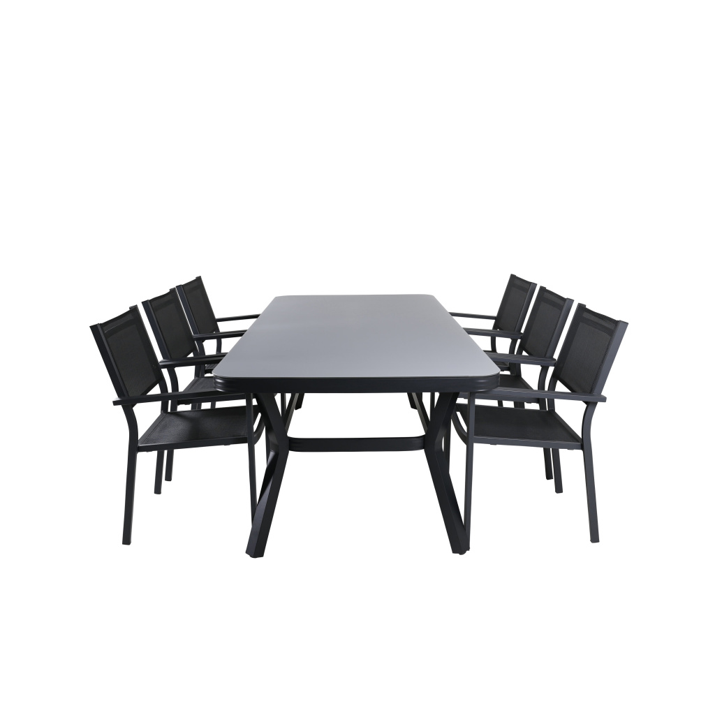 Virya Matbord - Svart Alu / Grey Glas - big table+Copacabana stapelstol | Matgrupp