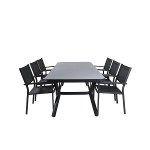Virya Matbord - Svart Alu / Grey Glas - big table+Copacabana stapelstol | Matgrupp