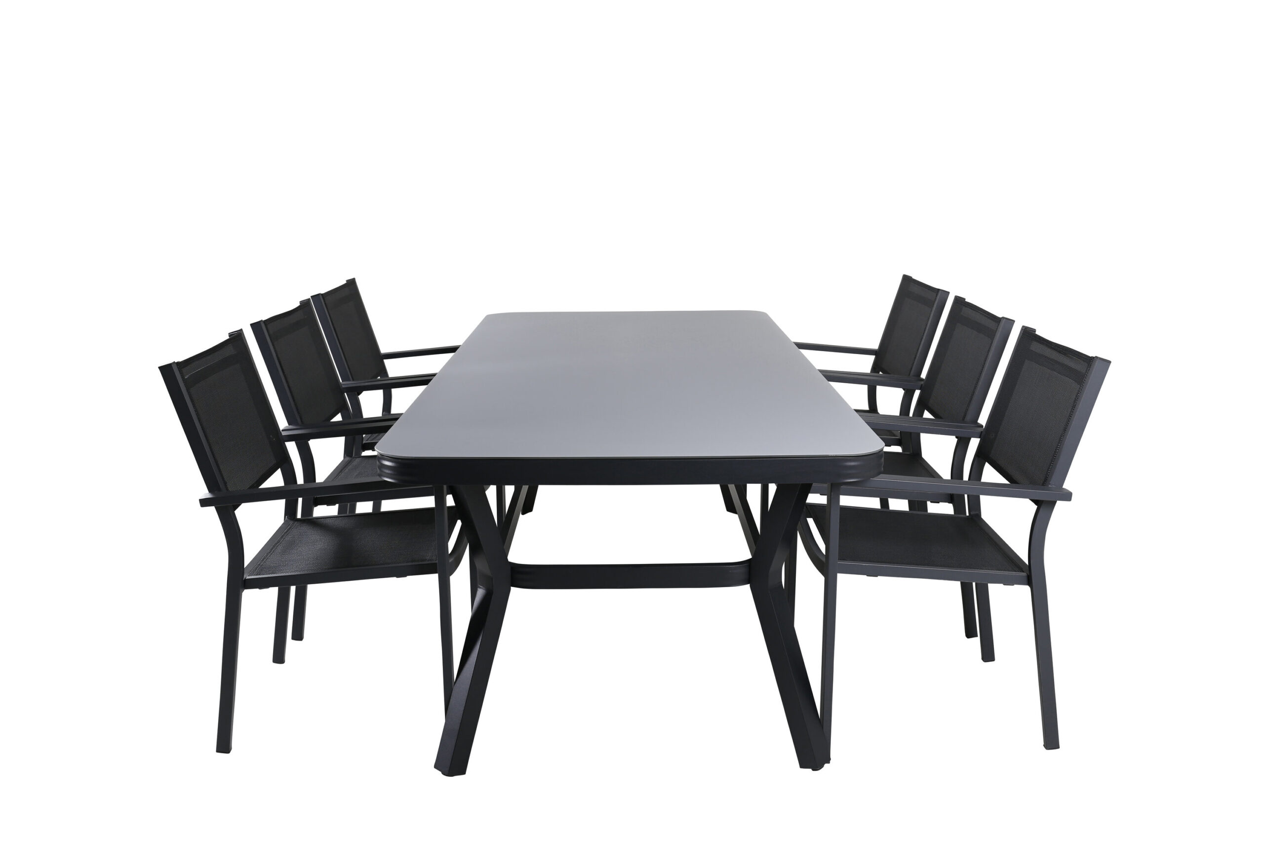 Virya Matbord - Svart Alu / Grey Glas - big table+Copacabana stapelstol | Matgrupp