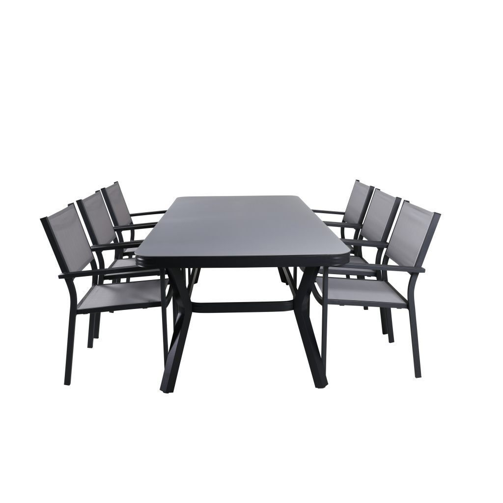 Virya Matbord - Svart Alu / Grey Glas - big table+Copacabana stapelstol | Matgrupp