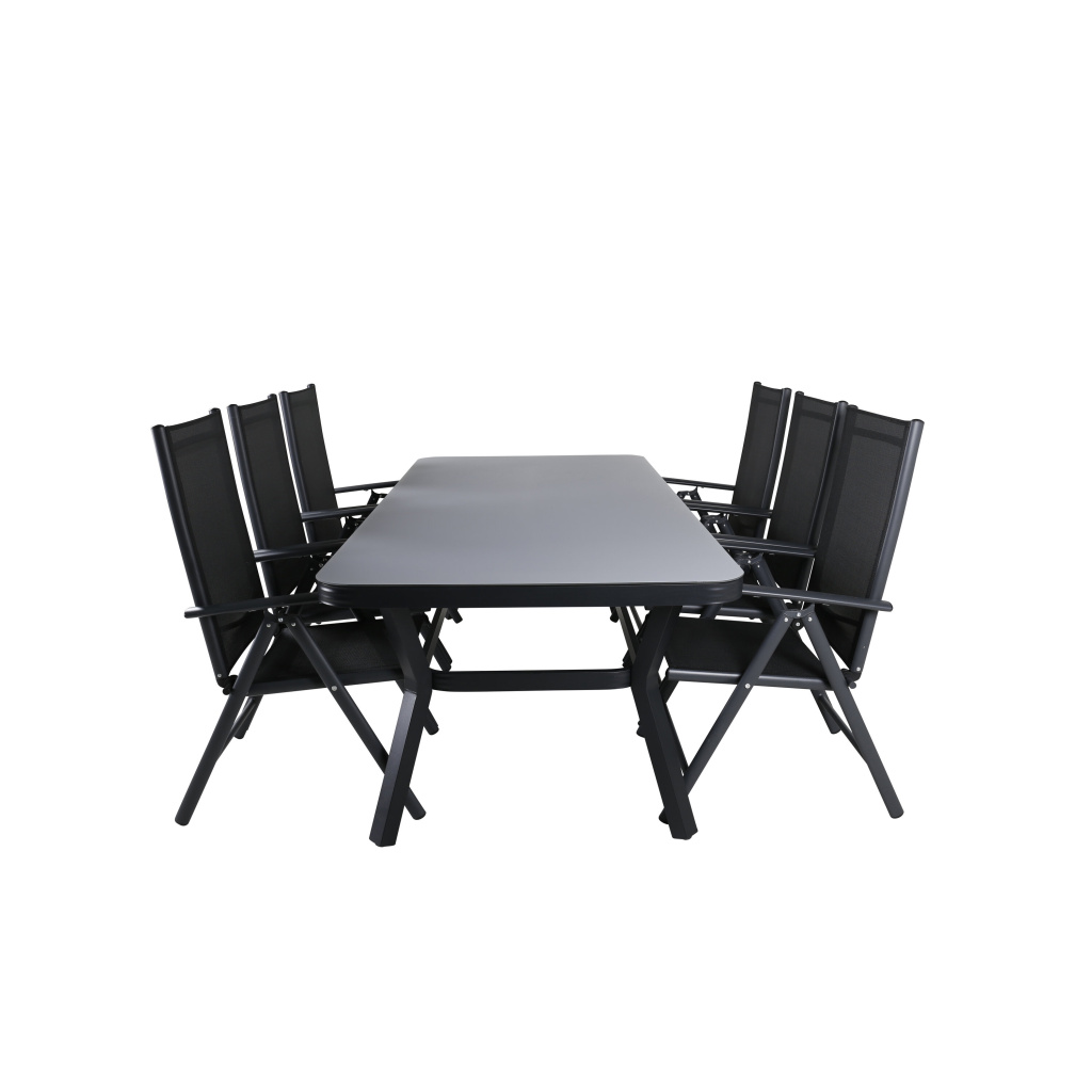 Virya Matbord - Svart Alu / Grey Glas - big table+Break 5:pos Stol | Matgrupp | Stol för matbord