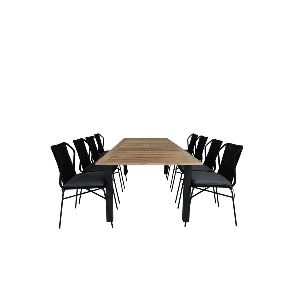 Panama - Bord - 224/324*100 - svart Alu/Teak+Julian Middag Stol - Svart Steel / Svart Rope (stackable)_8 | Stol för matbord
