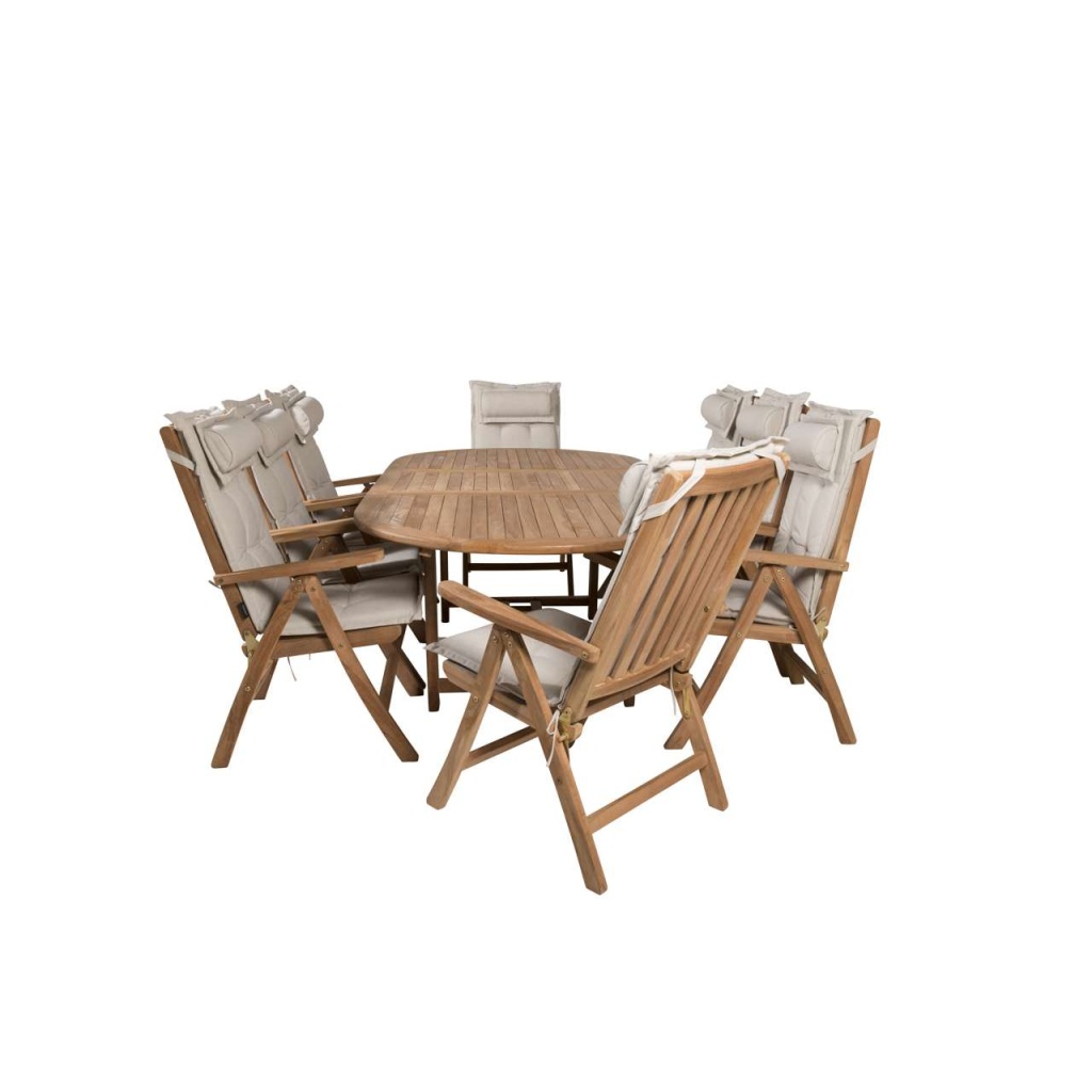 Kenya Oval Matbord 180/240*120*H75 -Teak+Kenya 5-position Folding Stol | Matgrupp | Stol för matbord