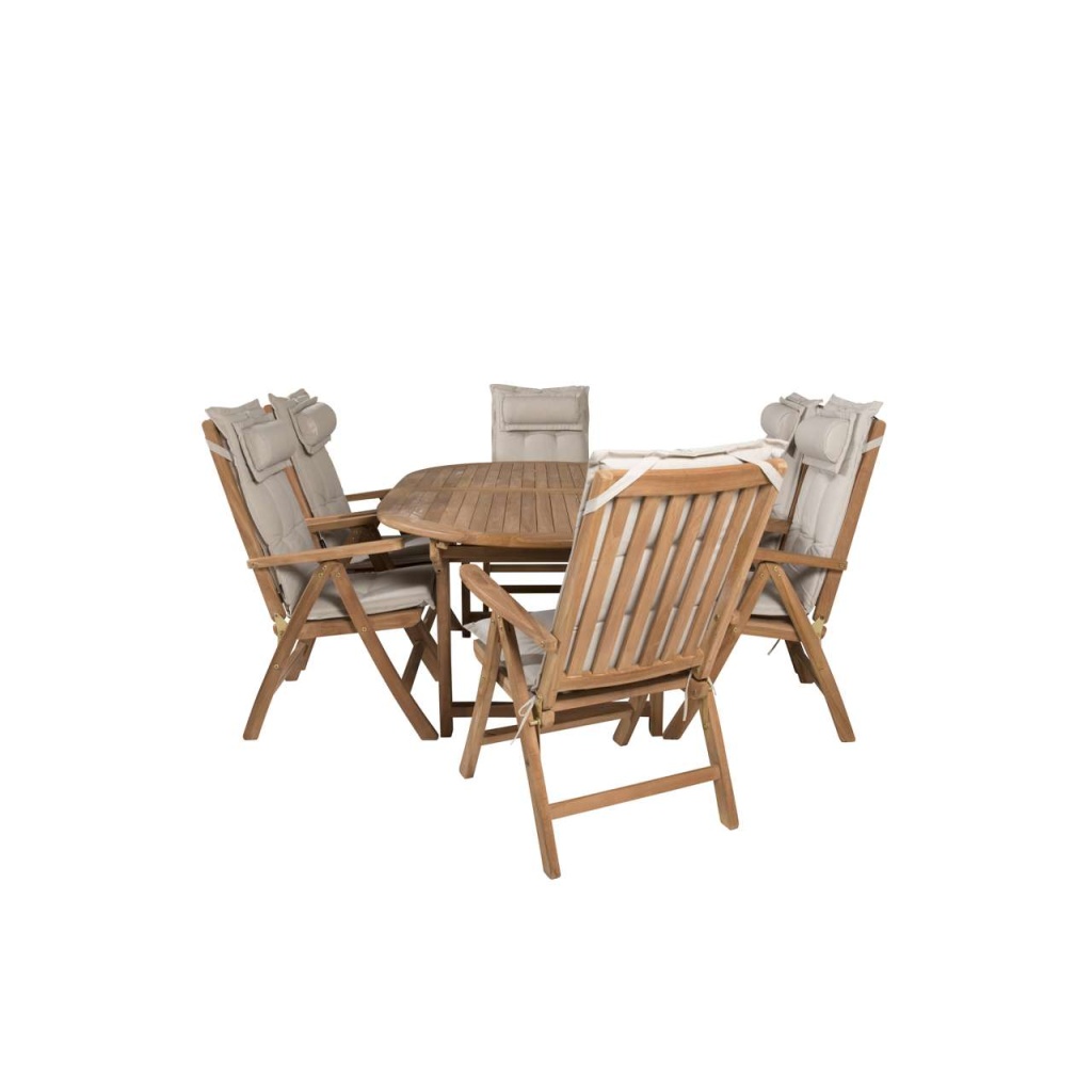 Kenya Oval Matbord 180/240*120*H75 -Teak+Kenya 5-position Folding Stol | Matgrupp | Stol för matbord