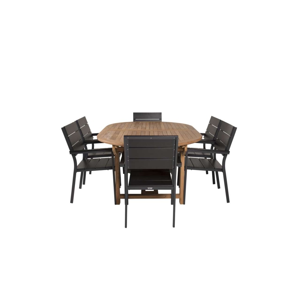 Kenya Oval Matbord 180/240*120*H75 -Teak+Levels Stol (stackable) | Matgrupp | Stol för matbord