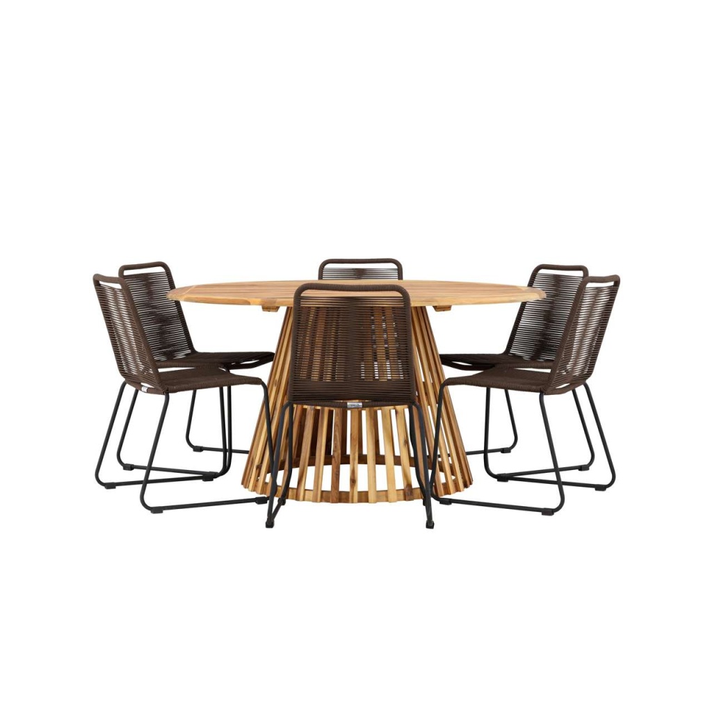 Tucumán Matbord - Akacia Ø120 cm | Lindos Matstol Aluminium | Matgrupp