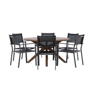 Rosario Matbord- Teak Ø140 | Copacabana stapelstol - Svart/Svart | Matgrupp