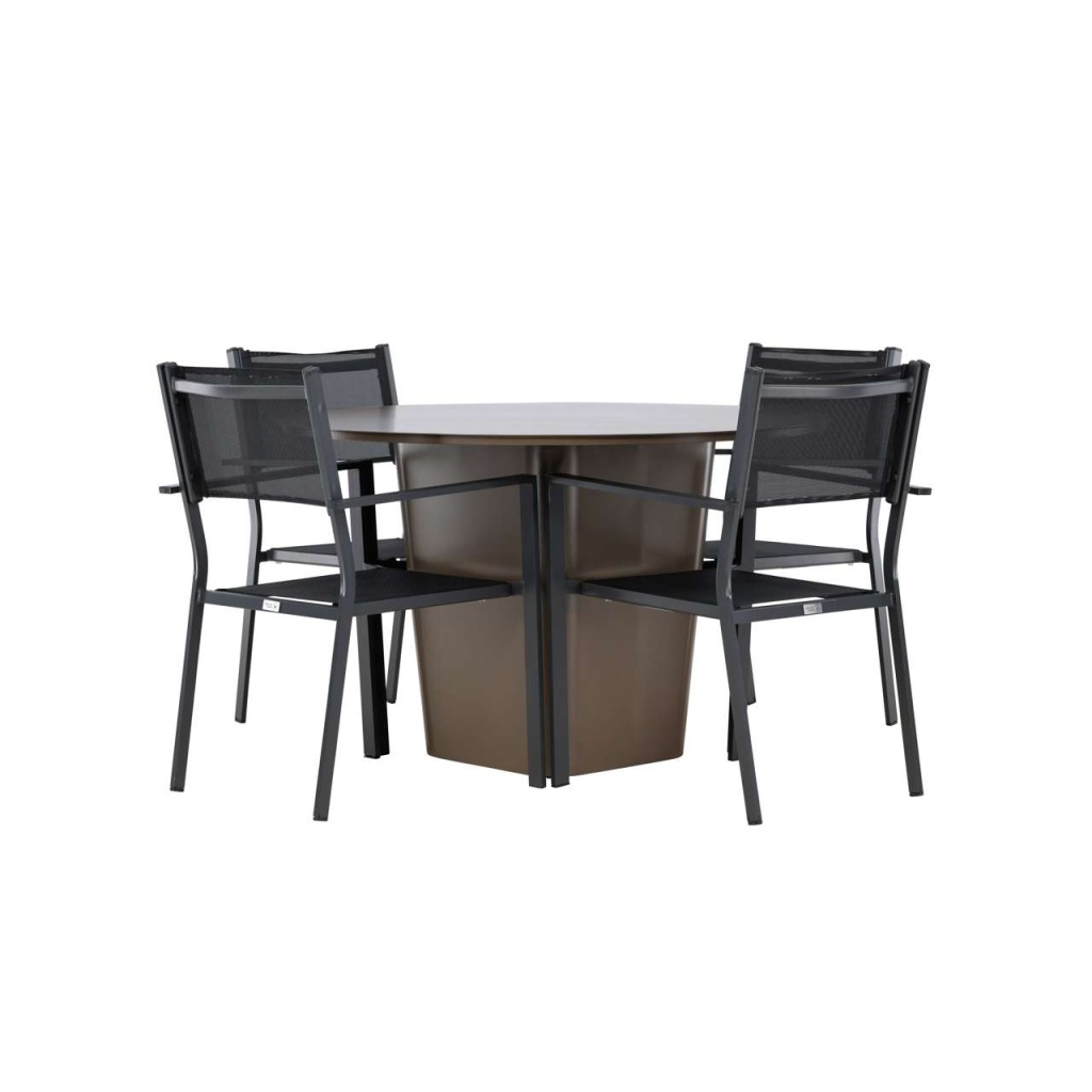 Santa Fe Matbord Ø120 cm - Roasty | Copacabana stapelstol - Svart/Svart | Matgrupp