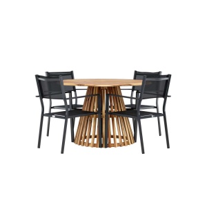 Lumpur Middagtable Akacia - Teaklook / Runt ø110**75 | Copacabana stapelstol - Svart/Svart