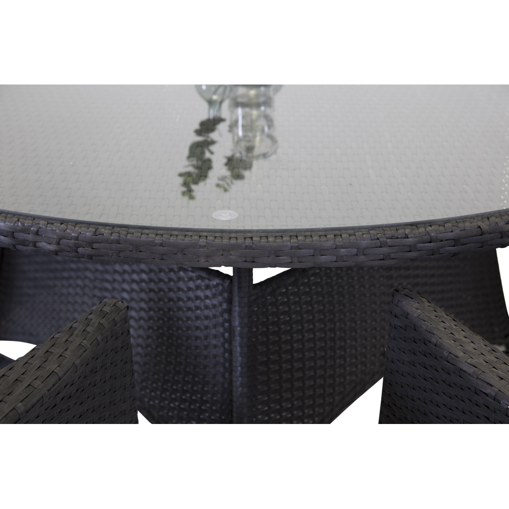 Volta - Bord - 150 ø - Svart Wicker/Glas top (1) | Malin - Middag Stol- Svart | Stol för matbord