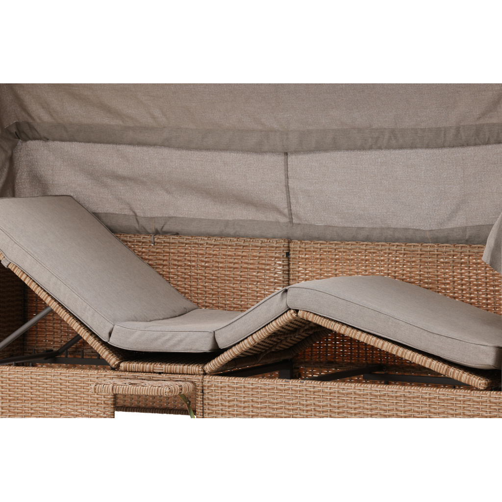 Nopy - Sun Lounge with Canopy- Beige / Beige - Wicker