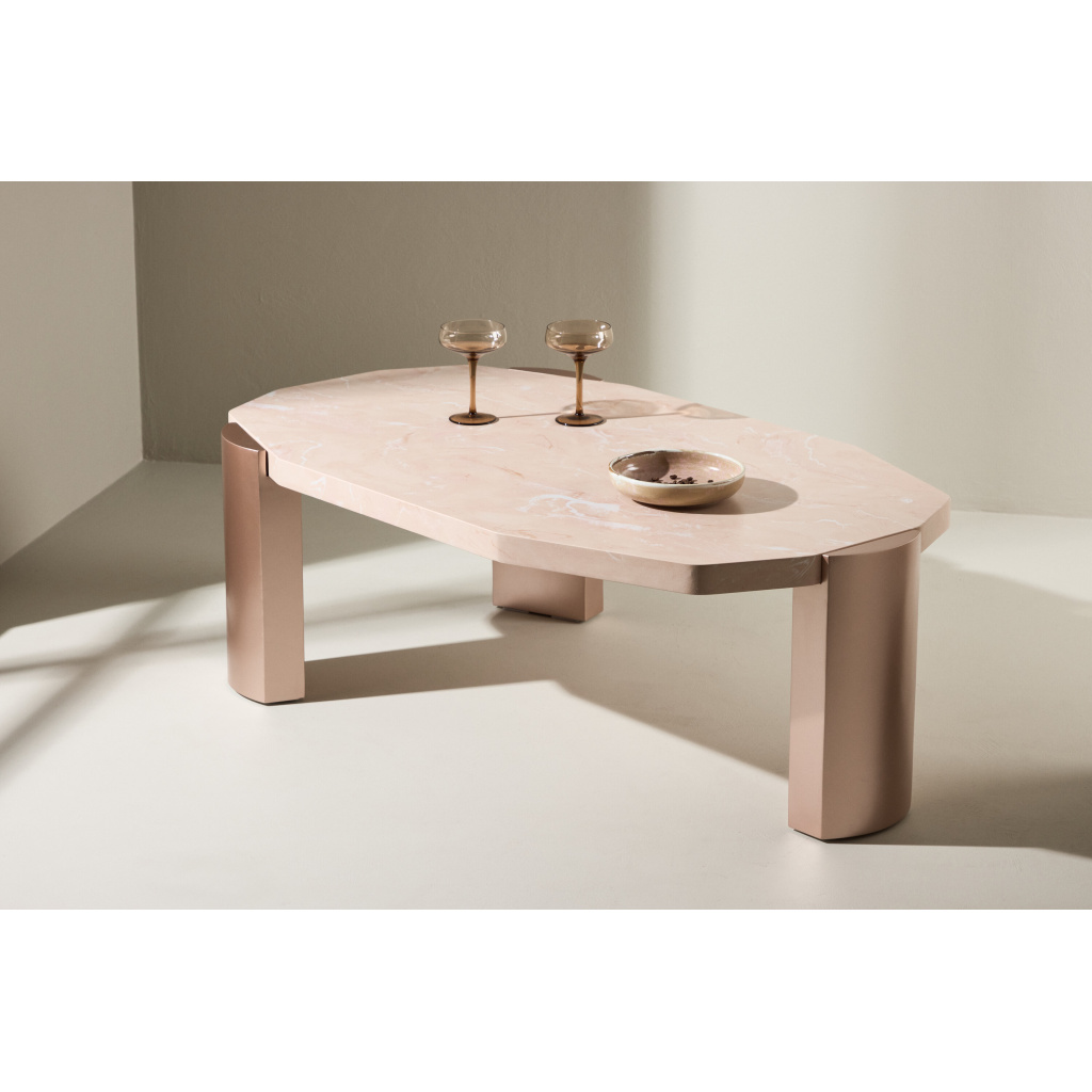 Kres Sofa Table 125x70,5x40 cm - Gold/ Pink/ Marblelook