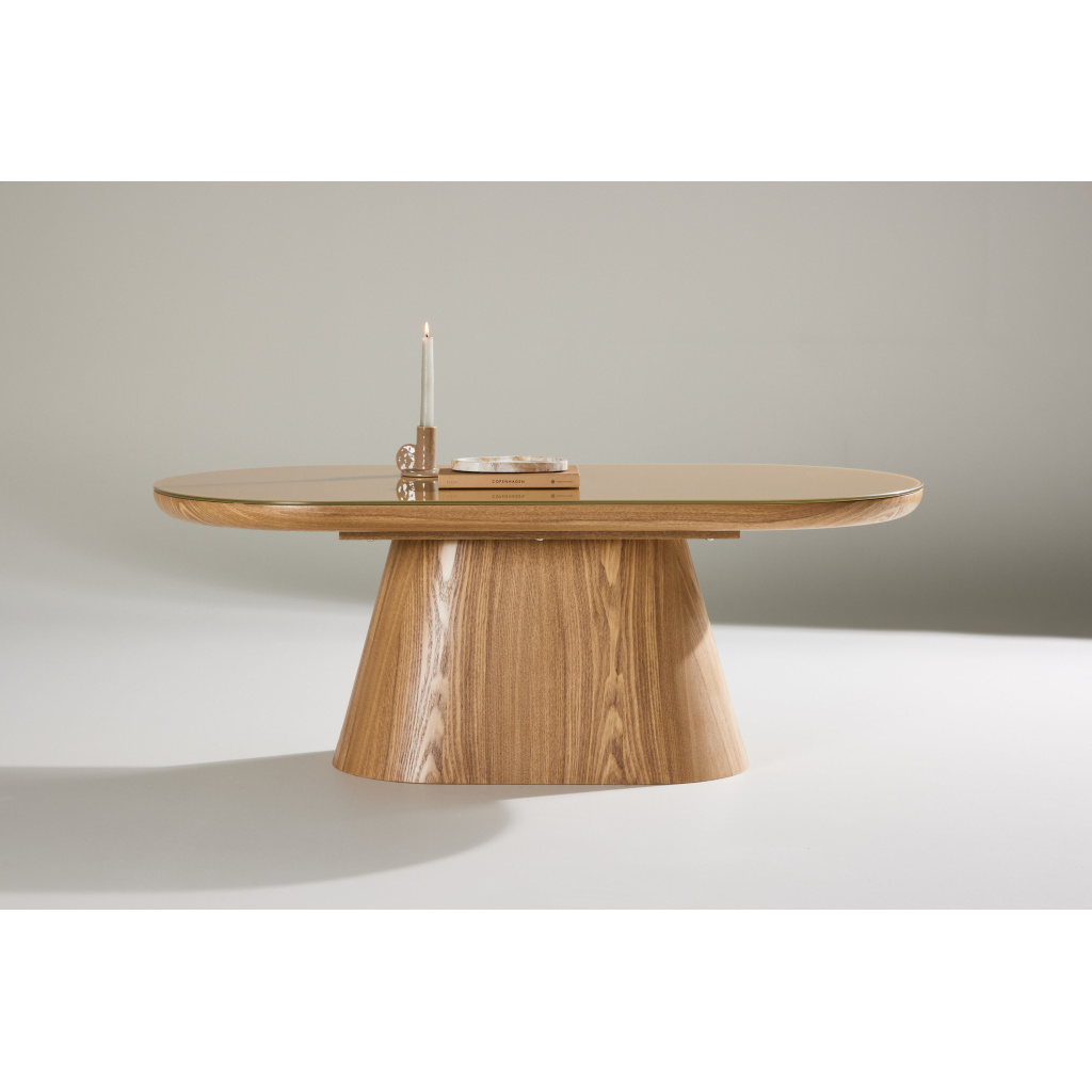 Castor Oval Sofa Table - Natur / Glass Top