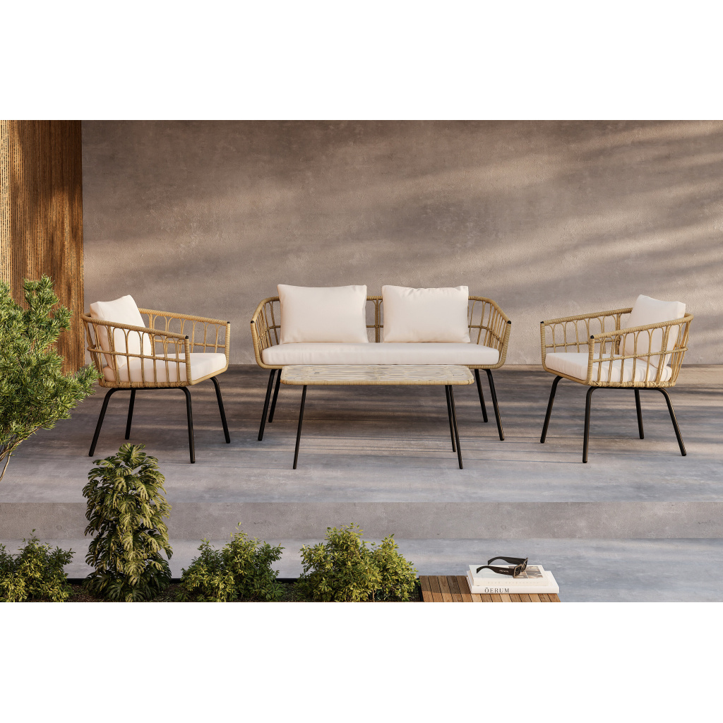 Ortigia Lounge Set - Svart/ Natur Rattan