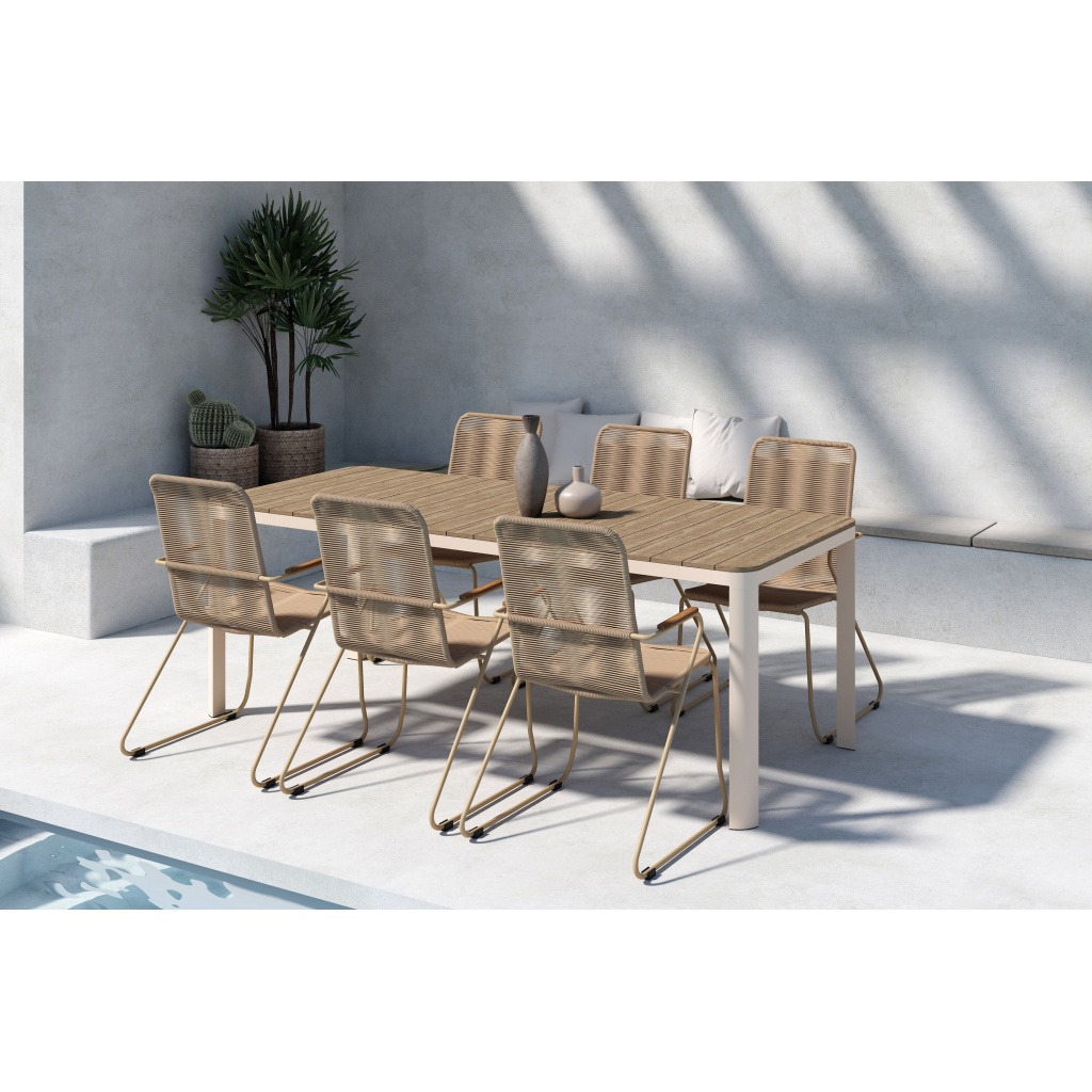 Etna Dining Table - Beige / Woodlook + Bois Diningchair - Beige x 6