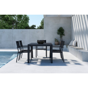 Capo Dining Table Extendable - Svart+ Copacabana Stacking Chair x 6