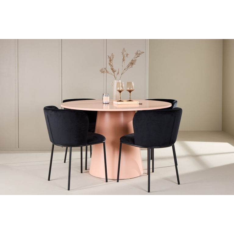 Lanzo Table - Peach with 4 Edina Chair - Svart